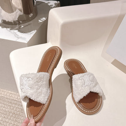 CELINE 25S LYMPIA TWISTED SANDAL IN WHITE SPONGE FABRIC