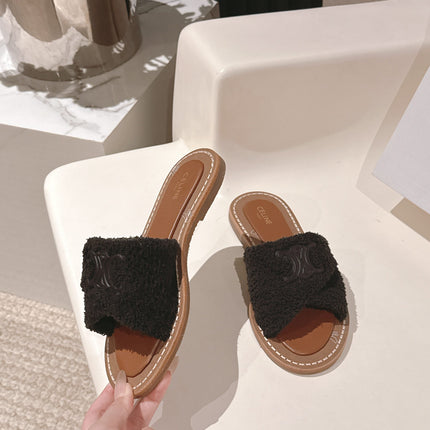 CELINE 25S LYMPIA TWISTED SANDAL IN BLACK SPONGE FABRIC