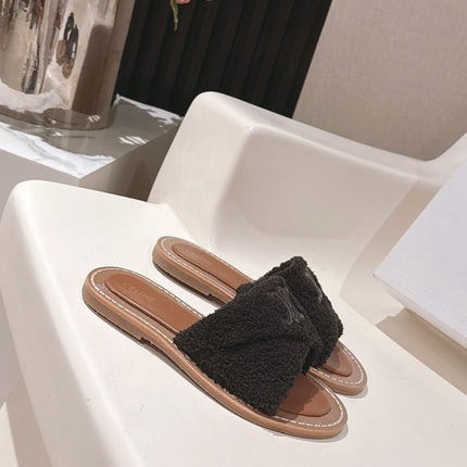 CELINE 25S LYMPIA TWISTED SANDAL IN BLACK SPONGE FABRIC