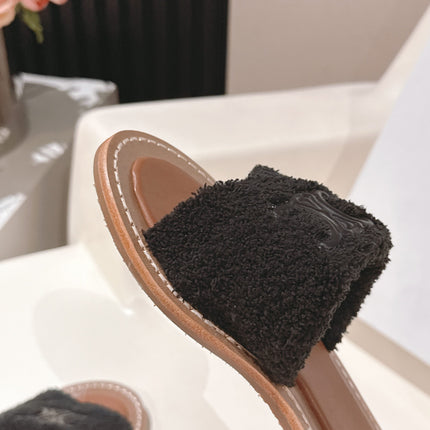 CELINE 25S LYMPIA TWISTED SANDAL IN BLACK SPONGE FABRIC