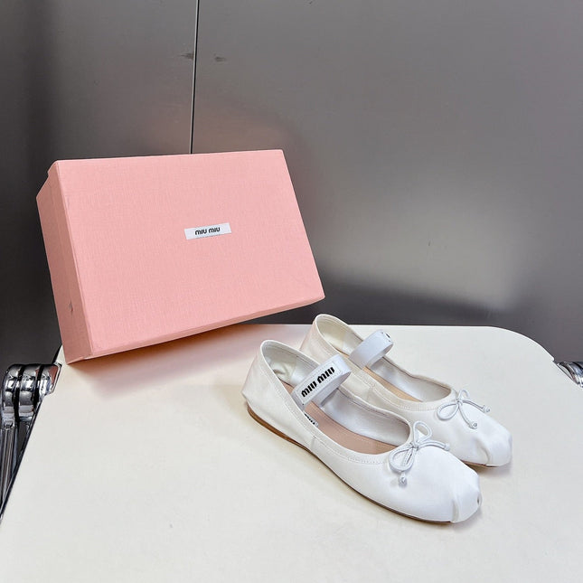 BALLET FLAT SHOES WHITE GLOSSY SHEEPSKIN