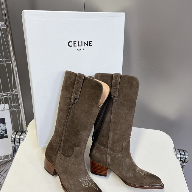 CELINE 25S HIGH CUT CHELSEA BOOTS 45MM IN DARK BROWN SUEDE