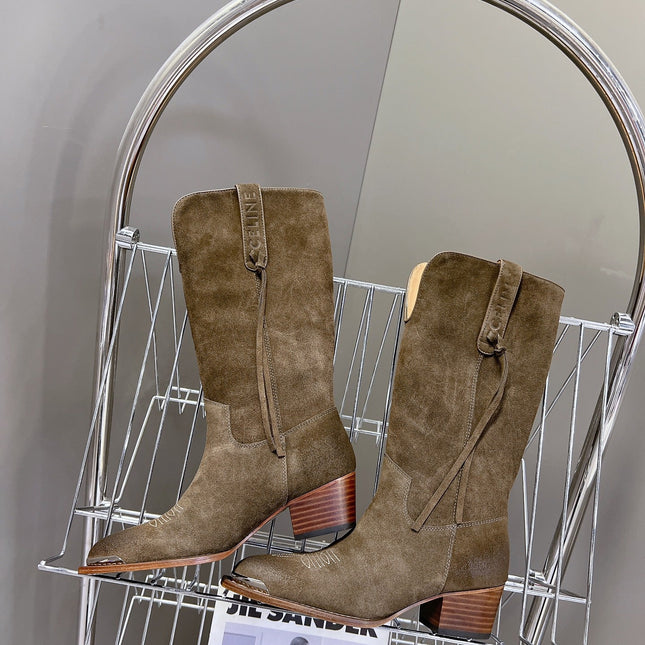 CELINE 25S HIGH CUT CHELSEA BOOTS 45MM IN DARK BROWN SUEDE