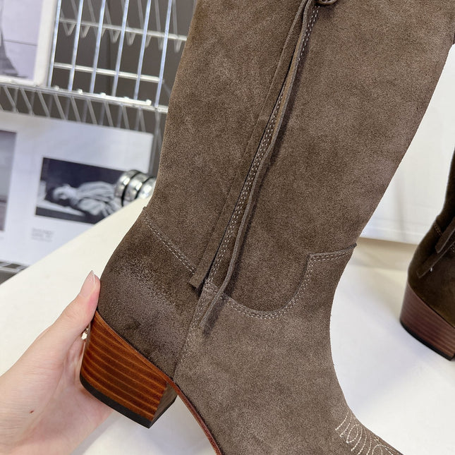 CELINE 25S HIGH CUT CHELSEA BOOTS 45MM IN DARK BROWN SUEDE