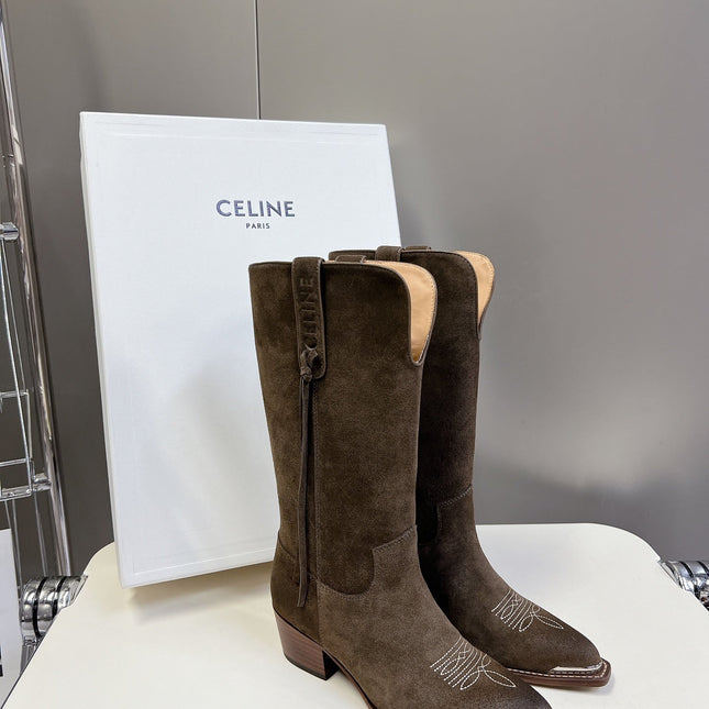 CELINE 25S HIGH CUT CHELSEA BOOTS 45MM IN DARK BROWN SUEDE