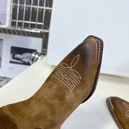 CELINE 25S HIGH CUT CHELSEA BOOTS 45MM IN BROWN SUEDE