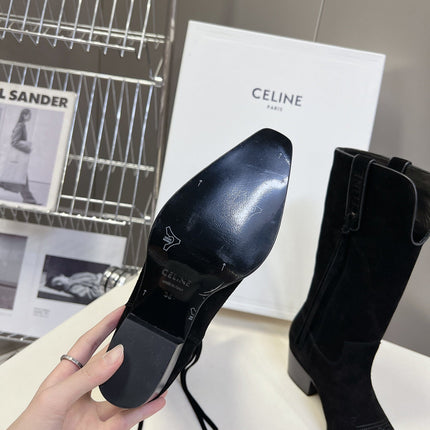 CELINE 25S HIGH CUT CHELSEA BOOTS 45MM IN BLACK SUEDE