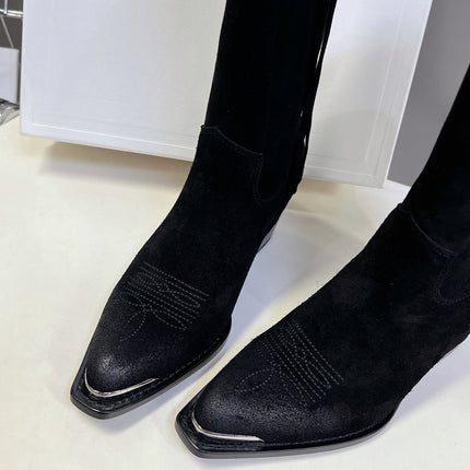 CELINE 25S HIGH CUT CHELSEA BOOTS 45MM IN BLACK SUEDE