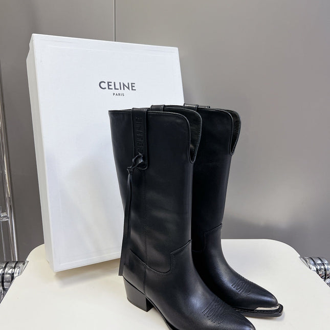 CELINE 25S HIGH CUT CHELSEA BOOTS 45MM IN BLACK CALFSKIN