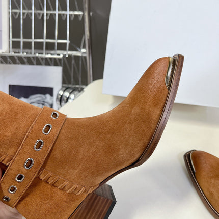 CELINE 25S BULKY LACED UP BOOTS 45MM IN BURNT ORANGE SUEDE