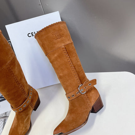 CELINE 25S BULKY LACED UP BOOTS 45MM IN BURNT ORANGE SUEDE