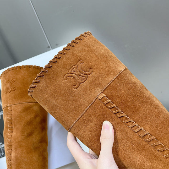 CELINE 25S BULKY LACED UP BOOTS 45MM IN BURNT ORANGE SUEDE