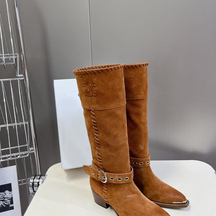CELINE 25S BULKY LACED UP BOOTS 45MM IN BURNT ORANGE SUEDE