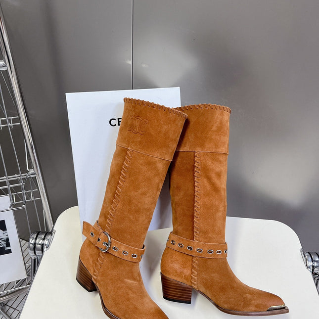 CELINE 25S BULKY LACED UP BOOTS 45MM IN BURNT ORANGE SUEDE