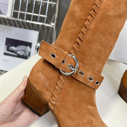 CELINE 25S BULKY LACED UP BOOTS 45MM IN BURNT ORANGE SUEDE