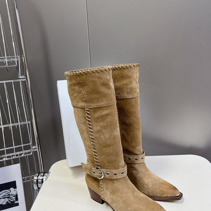 CELINE 25S BULKY LACED UP BOOTS 45MM IN LIGHT BROWN SUEDE