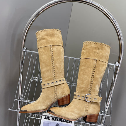 CELINE 25S BULKY LACED UP BOOTS 45MM IN LIGHT BROWN SUEDE