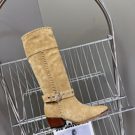 CELINE 25S BULKY LACED UP BOOTS 45MM IN LIGHT BROWN SUEDE