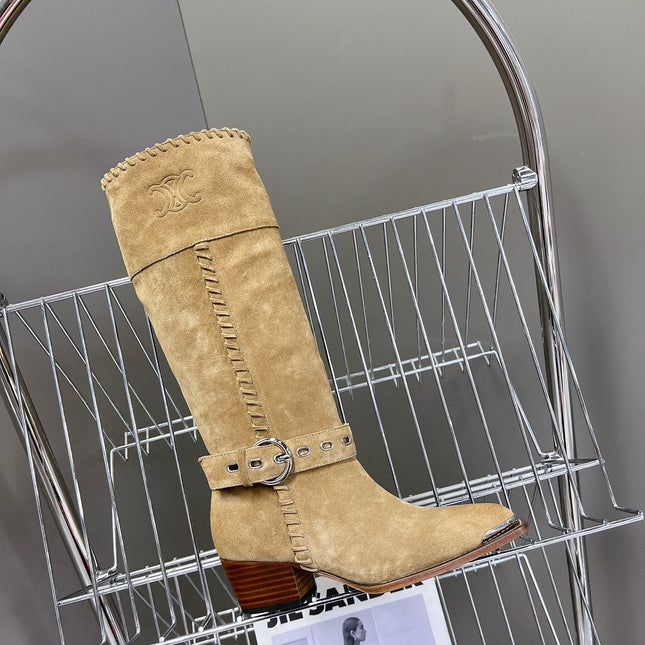 CELINE 25S BULKY LACED UP BOOTS 45MM IN LIGHT BROWN SUEDE