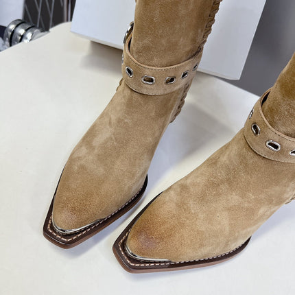 CELINE 25S BULKY LACED UP BOOTS 45MM IN LIGHT BROWN SUEDE