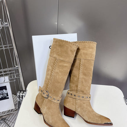 CELINE 25S BULKY LACED UP BOOTS 45MM IN LIGHT BROWN SUEDE
