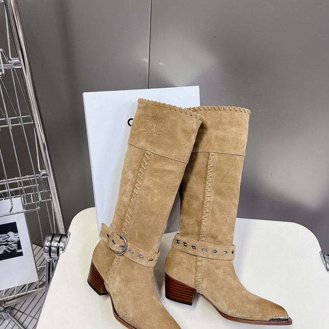CELINE 25S BULKY LACED UP BOOTS 45MM IN LIGHT BROWN SUEDE