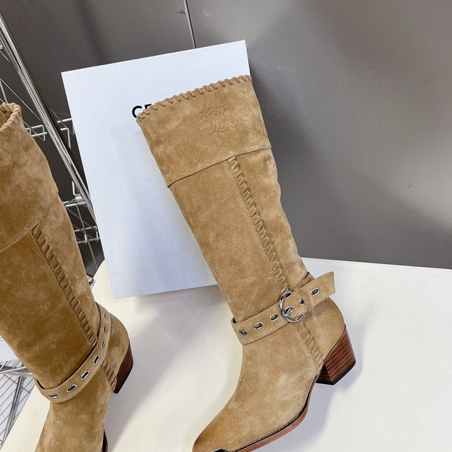 CELINE 25S BULKY LACED UP BOOTS 45MM IN LIGHT BROWN SUEDE