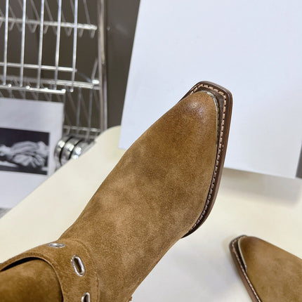 CELINE 25S BULKY LACED UP BOOTS 45MM IN BROWN SUEDE