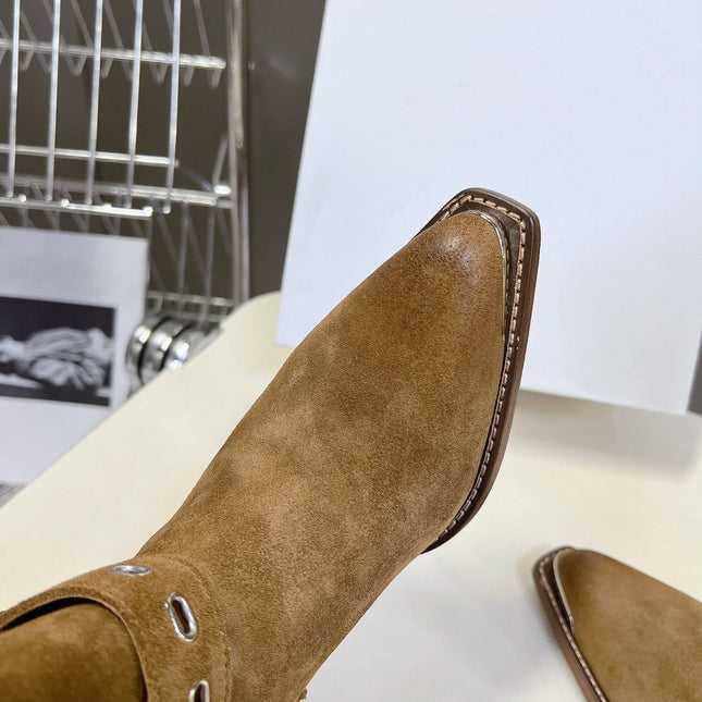 CELINE 25S BULKY LACED UP BOOTS 45MM IN BROWN SUEDE