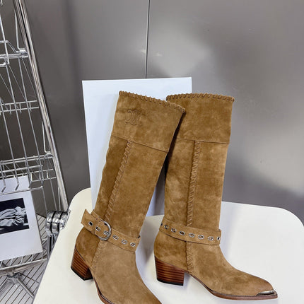 CELINE 25S BULKY LACED UP BOOTS 45MM IN BROWN SUEDE
