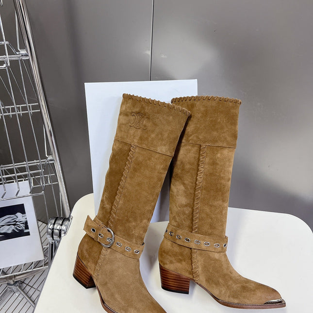CELINE 25S BULKY LACED UP BOOTS 45MM IN BROWN SUEDE