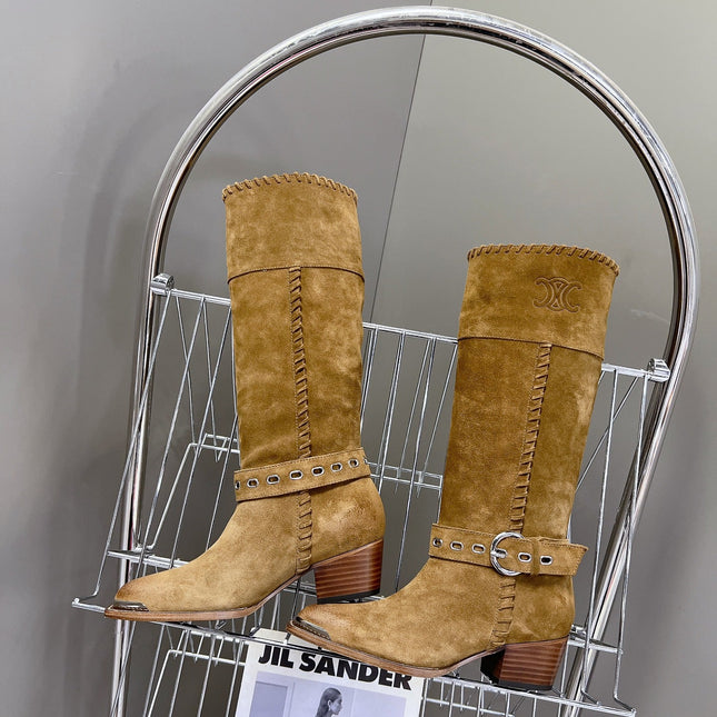 CELINE 25S BULKY LACED UP BOOTS 45MM IN BROWN SUEDE