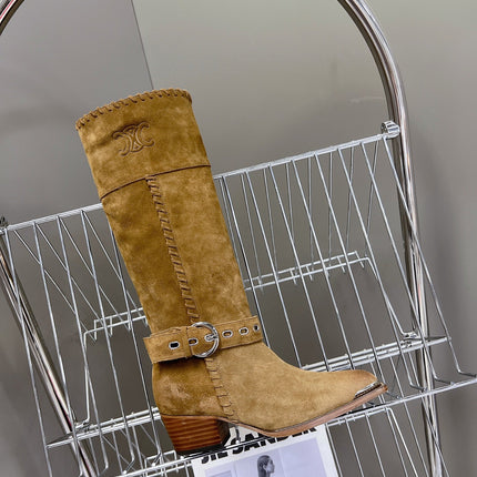 CELINE 25S BULKY LACED UP BOOTS 45MM IN BROWN SUEDE