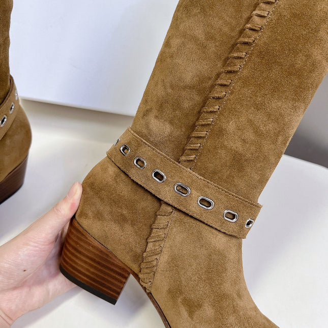 CELINE 25S BULKY LACED UP BOOTS 45MM IN BROWN SUEDE