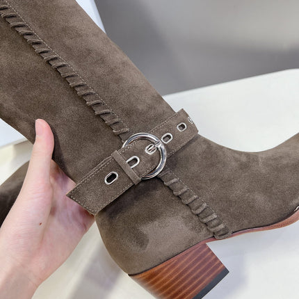 CELINE 25S BULKY LACED UP BOOTS 45MM IN CHARCOAL BROWN SUEDE