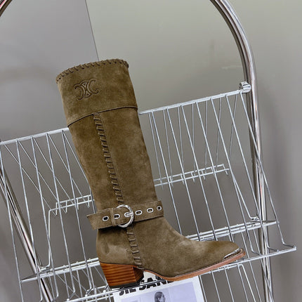 CELINE 25S BULKY LACED UP BOOTS 45MM IN CHARCOAL BROWN SUEDE