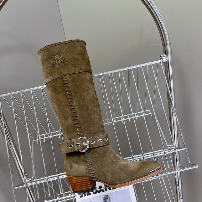 CELINE 25S BULKY LACED UP BOOTS 45MM IN CHARCOAL BROWN SUEDE