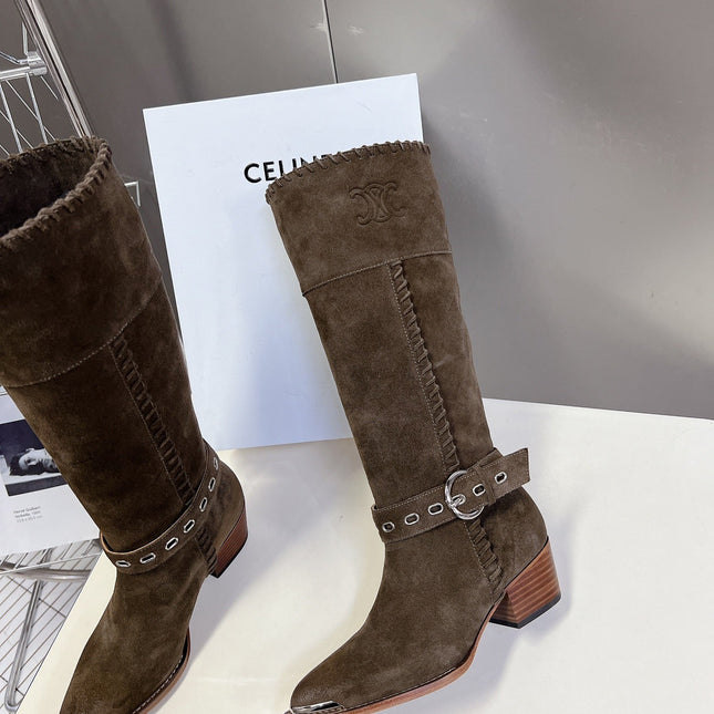 CELINE 25S BULKY LACED UP BOOTS 45MM IN CHARCOAL BROWN SUEDE