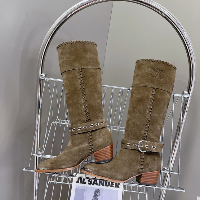 CELINE 25S BULKY LACED UP BOOTS 45MM IN CHARCOAL BROWN SUEDE