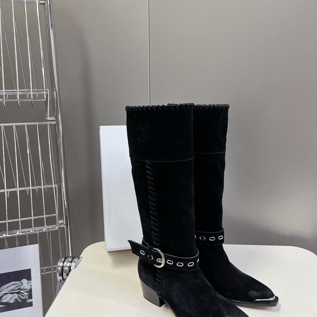 CELINE 25S BULKY LACED UP BOOTS 45MM IN BLACK SUEDE