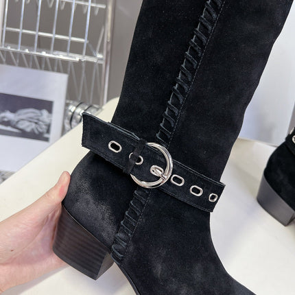 CELINE 25S BULKY LACED UP BOOTS 45MM IN BLACK SUEDE
