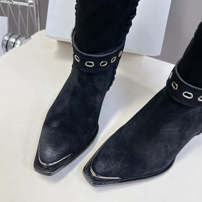 CELINE 25S BULKY LACED UP BOOTS 45MM IN BLACK SUEDE