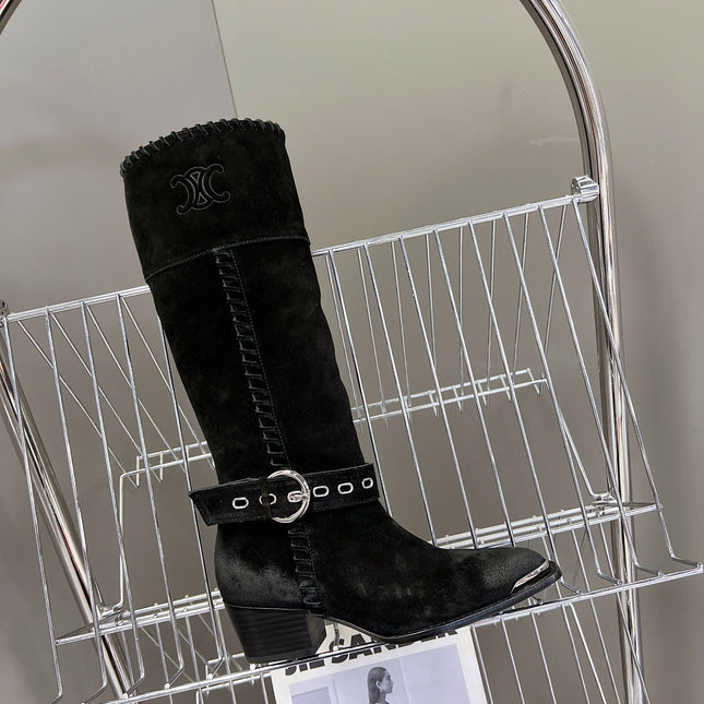 CELINE 25S BULKY LACED UP BOOTS 45MM IN BLACK SUEDE