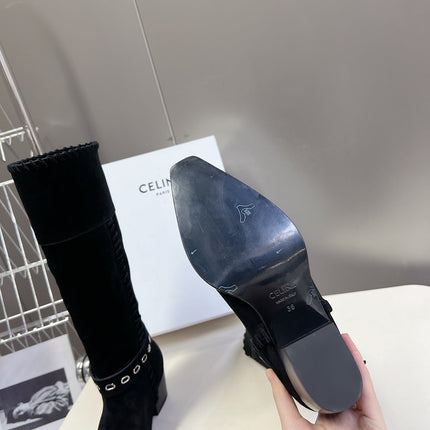 CELINE 25S BULKY LACED UP BOOTS 45MM IN BLACK SUEDE