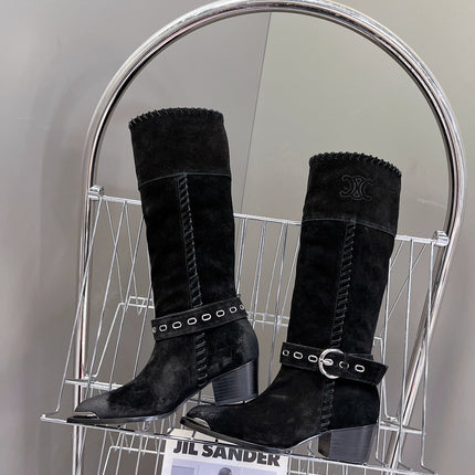CELINE 25S BULKY LACED UP BOOTS 45MM IN BLACK SUEDE