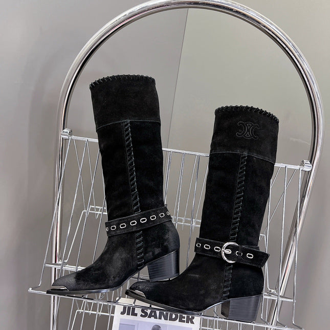 CELINE 25S BULKY LACED UP BOOTS 45MM IN BLACK SUEDE