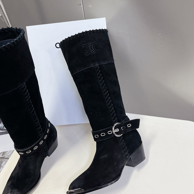 CELINE 25S BULKY LACED UP BOOTS 45MM IN BLACK SUEDE