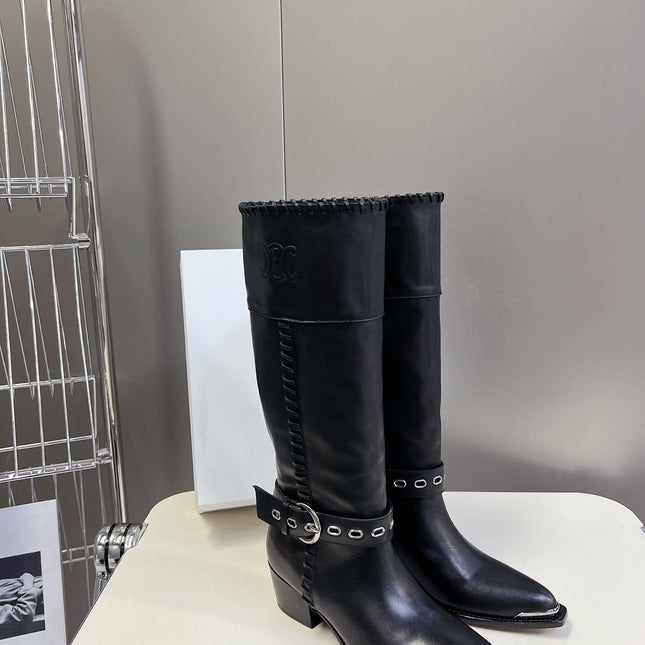 CELINE 25S BULKY LACED UP BOOTS 45MM IN BLACK CALFSKIN