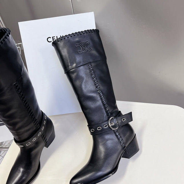 CELINE 25S BULKY LACED UP BOOTS 45MM IN BLACK CALFSKIN