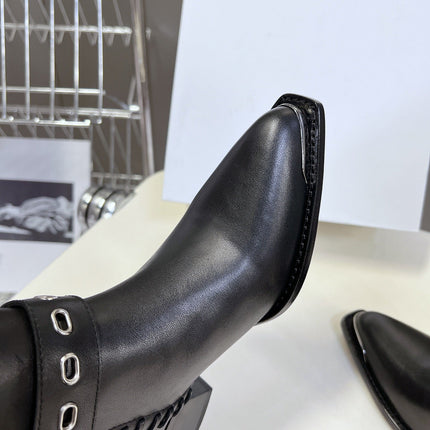 CELINE 25S BULKY LACED UP BOOTS 45MM IN BLACK CALFSKIN